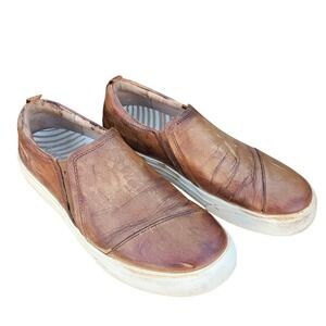 Taos Woman Gore Lux Brown Leather Slip On Sneakers Casual Comfort Shoes Size 9.5